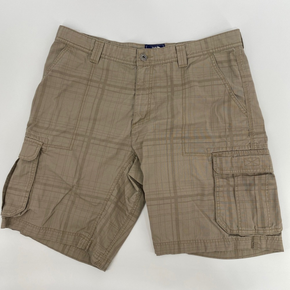 North Face Cargo Shorts Mens‎ Tag 38 Actual 37 Tan Plaid Hiking Utility Gorpcore